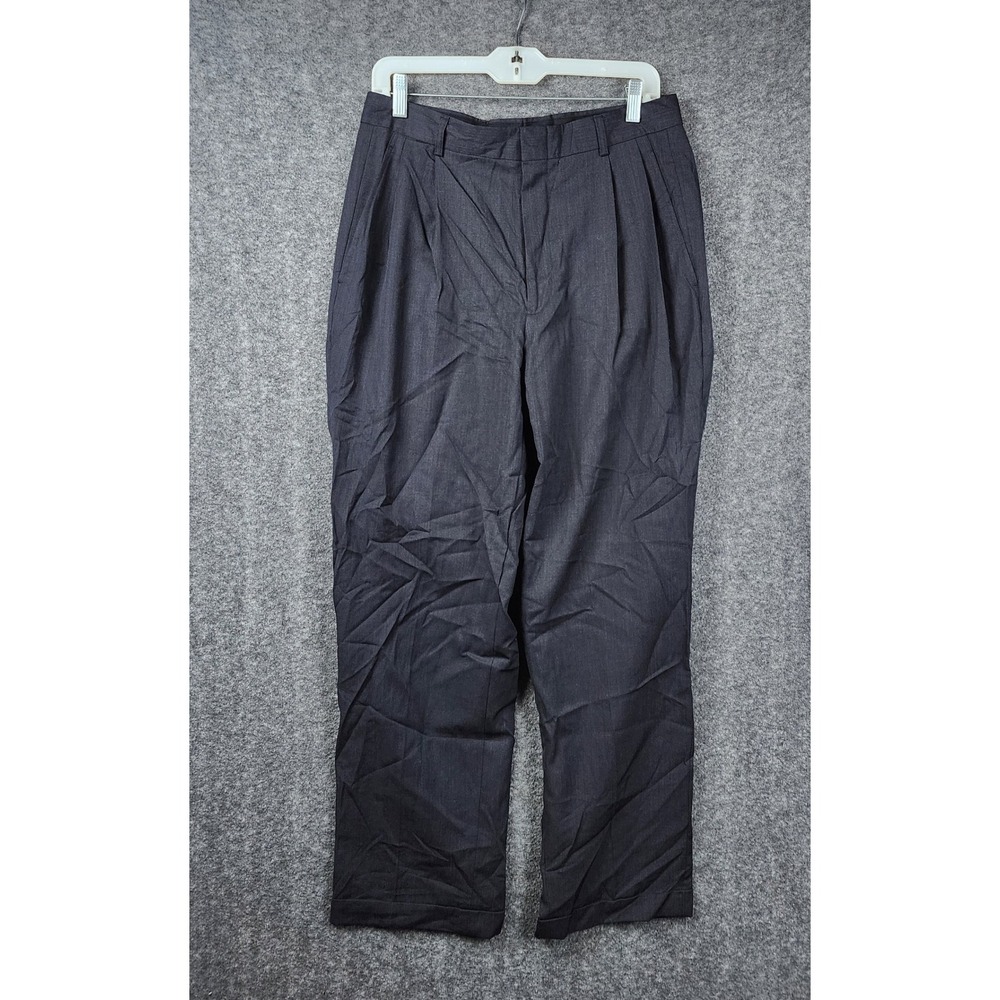 Jos A Bank Dress Pants Mens 32x30 Charcoal Grey Wool‎ Pleated Cuffed Slacks